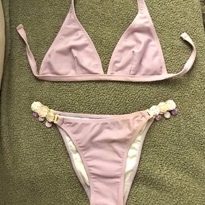 Brazilian purple bikini with beaded sides